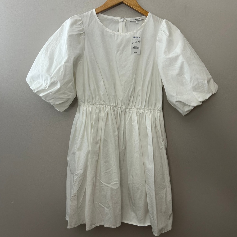 Madewell Dress Womens 2 White Puff Sleeve Cotton Mini Cottagecore NWT